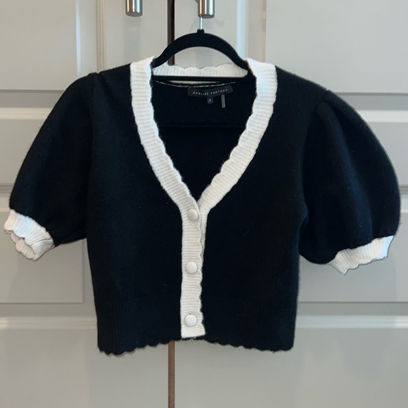 English Factory Black/Cream Cropped Button Sweater - Picture 1 of 3